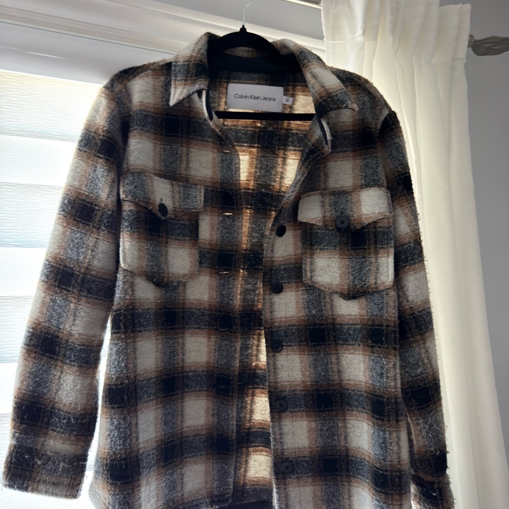 Calvin Klein Checkered Overshirt in Black and Brown